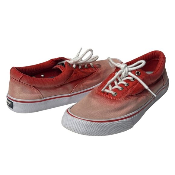 Sperry Top-Sider Men’s 9 Red Ombre Canvas Lace Up Sneakers - Picture 1 of 9